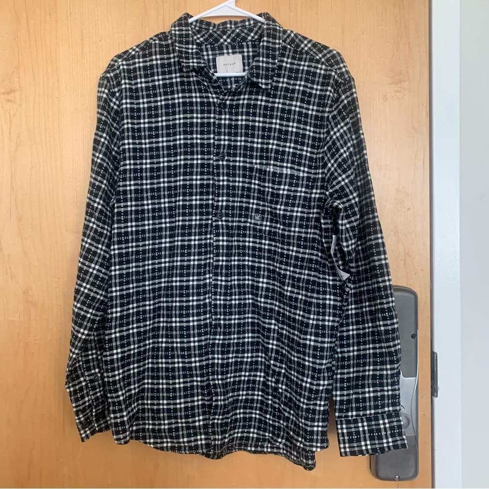 Pacsun black white plaid flannel button up top womens size medium brand new